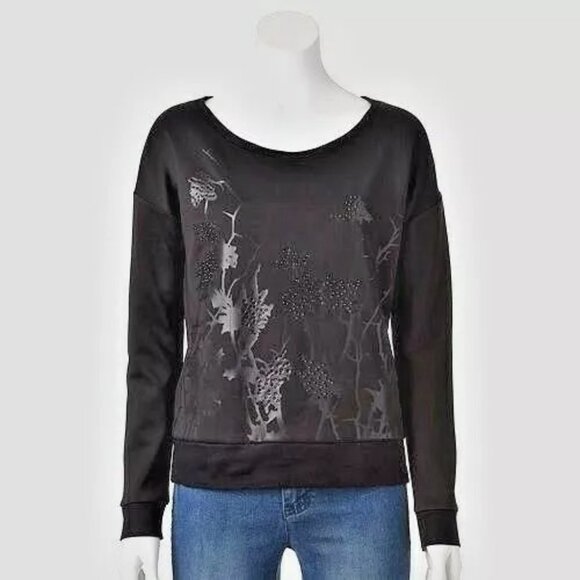 ROCK & REPUBLIC Glam Rocker Studded Long Sleeve Sweatshirt Top Black LARGE NWT - Picture 3 of 7